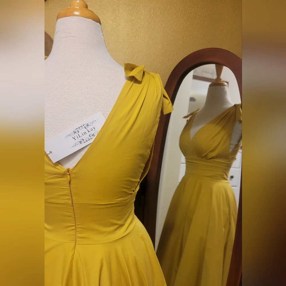Retro VTG Yellow Sally Fitted Midi Dress - Picture 5 of 7